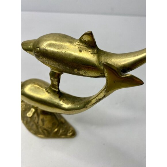 Brass Dolphin Figurine Swimming Ocean Nautical Beach‎ Decor 6” Vintage - Picture 5 of 11